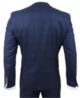 Luis - Moška modra karo obleka slim fit 3 kosi