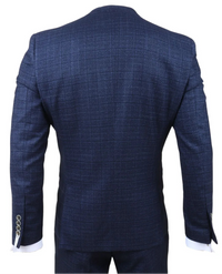 Luis - Moška modra karo obleka slim fit 3 kosi
