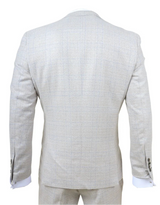 Luis - Moška kremna karo obleka slim fit 3 kosi