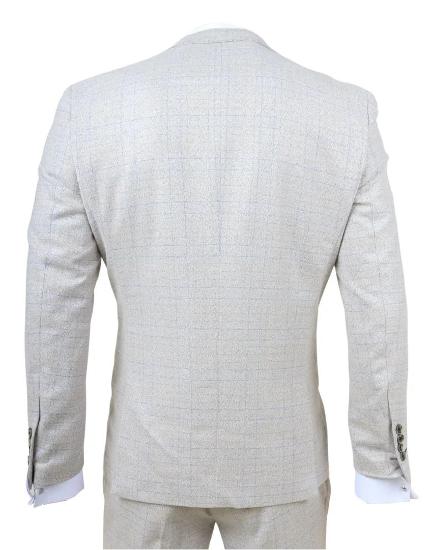 Luis - Moška kremna karo obleka slim fit 3 kosi