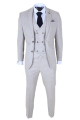 Luis - Moška kremna karo obleka slim fit 3 kosi