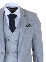 Luis - Moška svetlo modra karo obleka slim fit 3 kosi