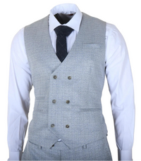 Luis - Moška svetlo modra karo obleka slim fit 3 kosi