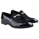 Moški mokasini, usnjeni, črni podloženi žametni brezrokavniki, elegantni formalni čevlji