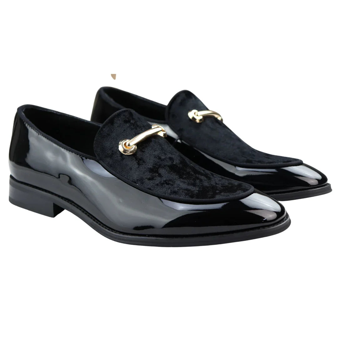 Moški mokasini, usnjeni, črni podloženi žametni brezrokavniki, elegantni formalni čevlji