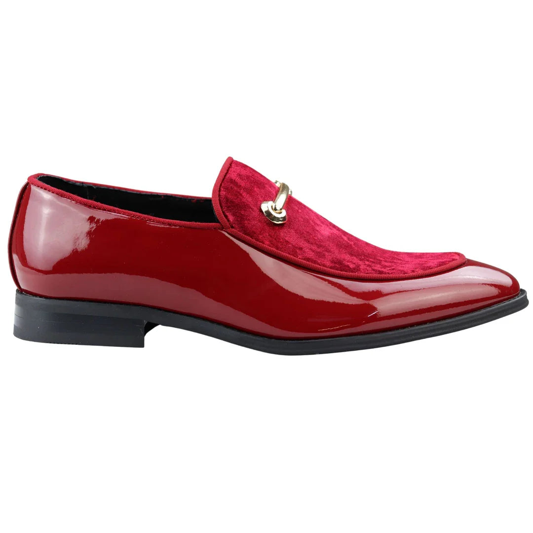 Moški mokasini, usnjeni, rdeči podloženi žametni elegantni formalni čevlji