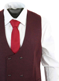 Moški dvoredni filcani tvidni vintage retro klasičen telovnik slim fit ribjo kostjo - Melton DBC vino