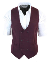 Moški dvoredni filcani tvidni vintage retro klasičen telovnik slim fit ribjo kostjo - Melton DBC vino