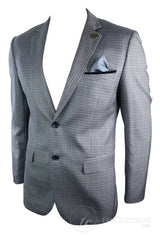 Moški tvid vintage retro siv karirasti blazer z našitki na komolcu, črne barve, krojen