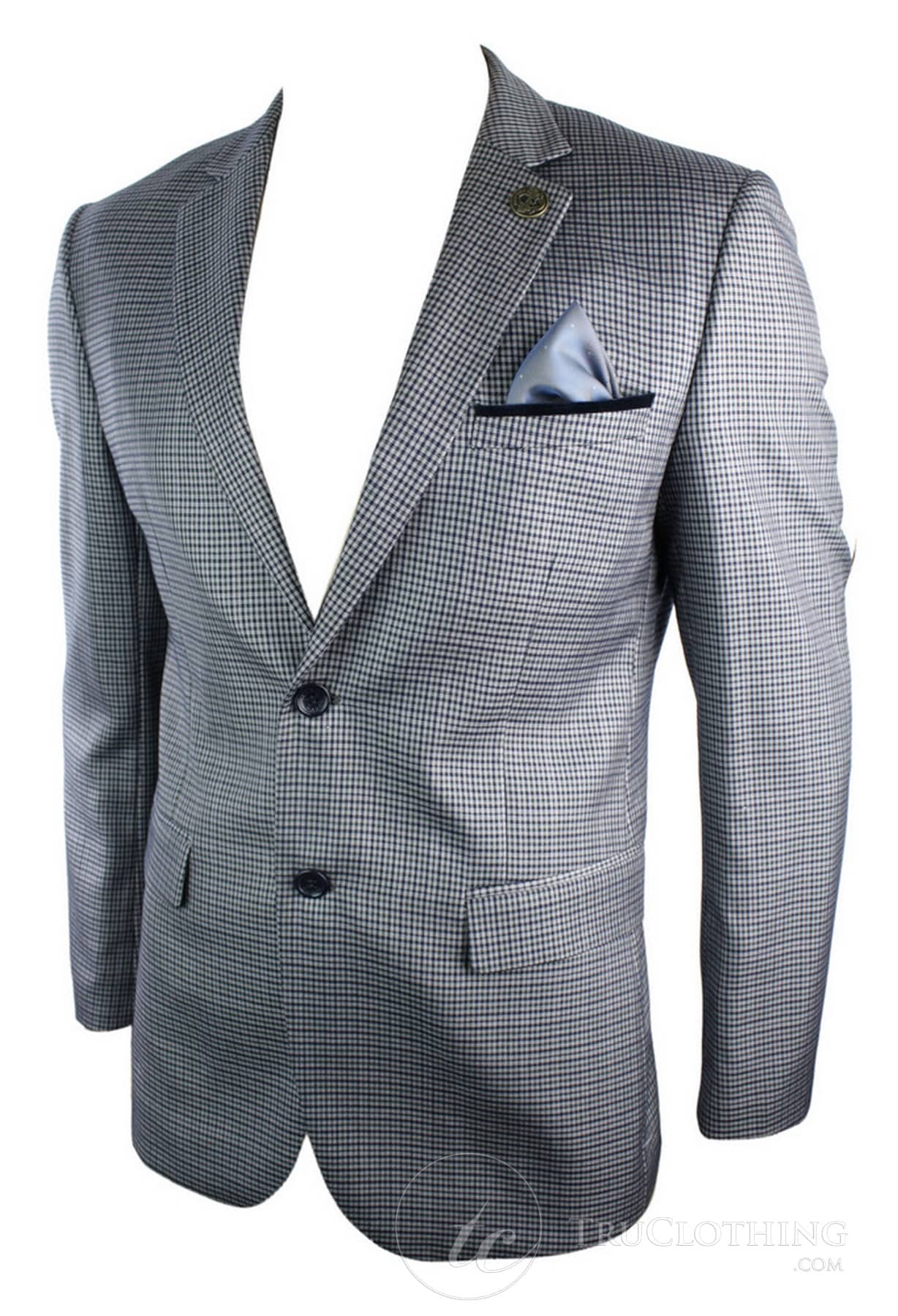 Moški tvid vintage retro siv karirasti blazer z našitki na komolcu, črne barve, krojen
