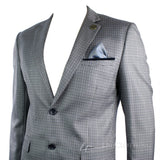 Moški tvid vintage retro siv karirasti blazer z našitki na komolcu, črne barve, krojen