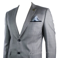 Moški tvid vintage retro siv karirasti blazer z našitki na komolcu, črne barve, krojen