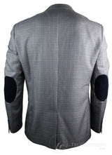 Moški tvid vintage retro siv karirasti blazer z našitki na komolcu, črne barve, krojen