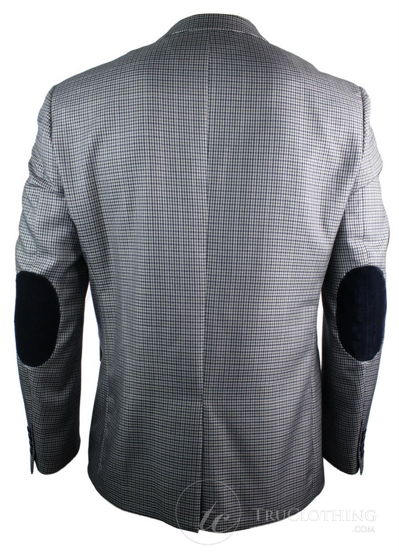 Moški tvid vintage retro siv karirasti blazer z našitki na komolcu, črne barve, krojen