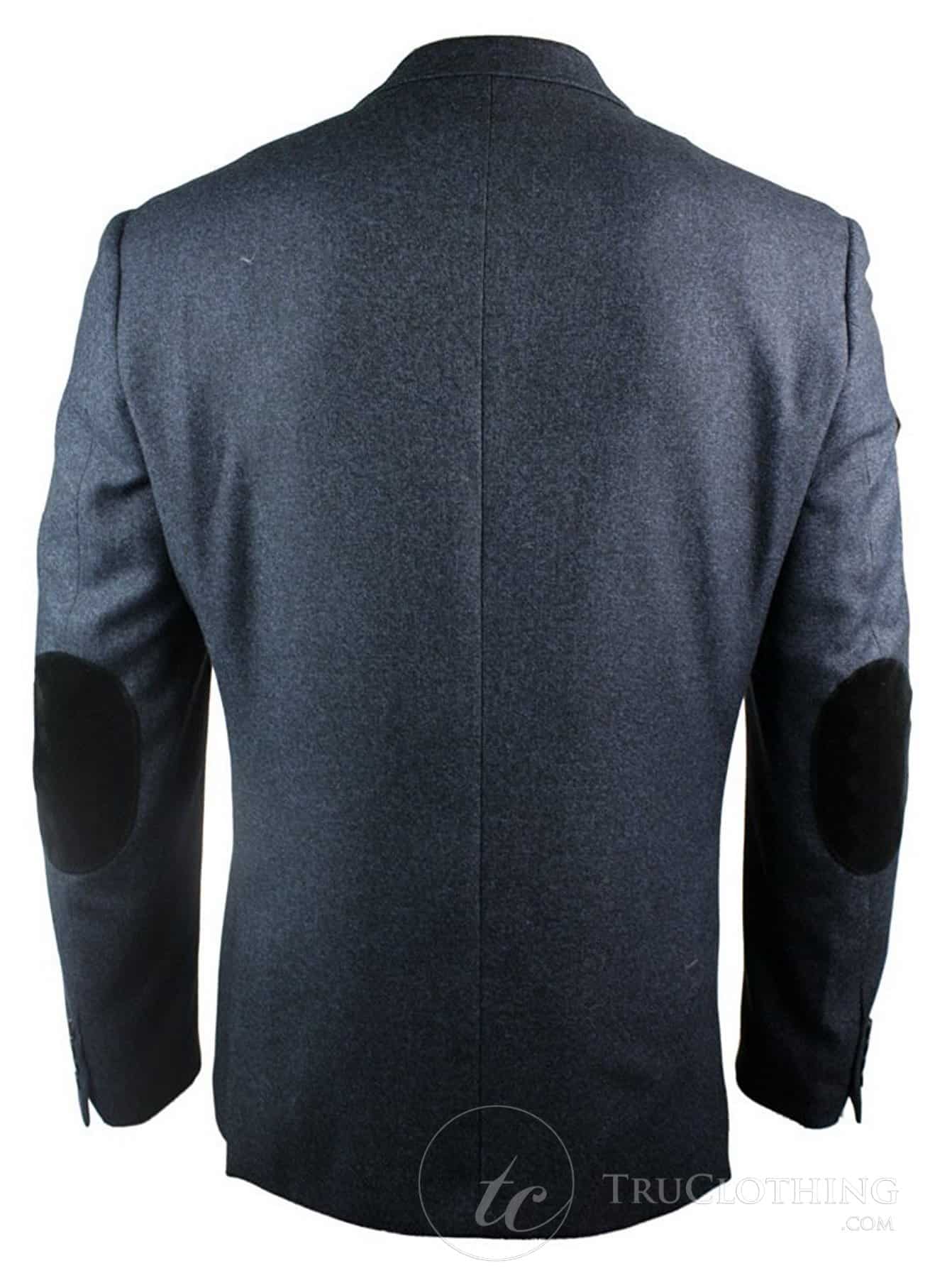 Moški temno moder vintage twead blazer suknjič črn žametni komolec elegantno-ležerni
