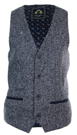 Moški sivo moder tvid slim fit debel telovnik z vzorcem ribje kosti, elegantno-ležerni