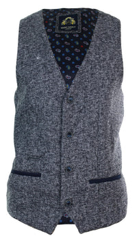 Moški sivo moder tvid slim fit debel telovnik z vzorcem ribje kosti, elegantno-ležerni