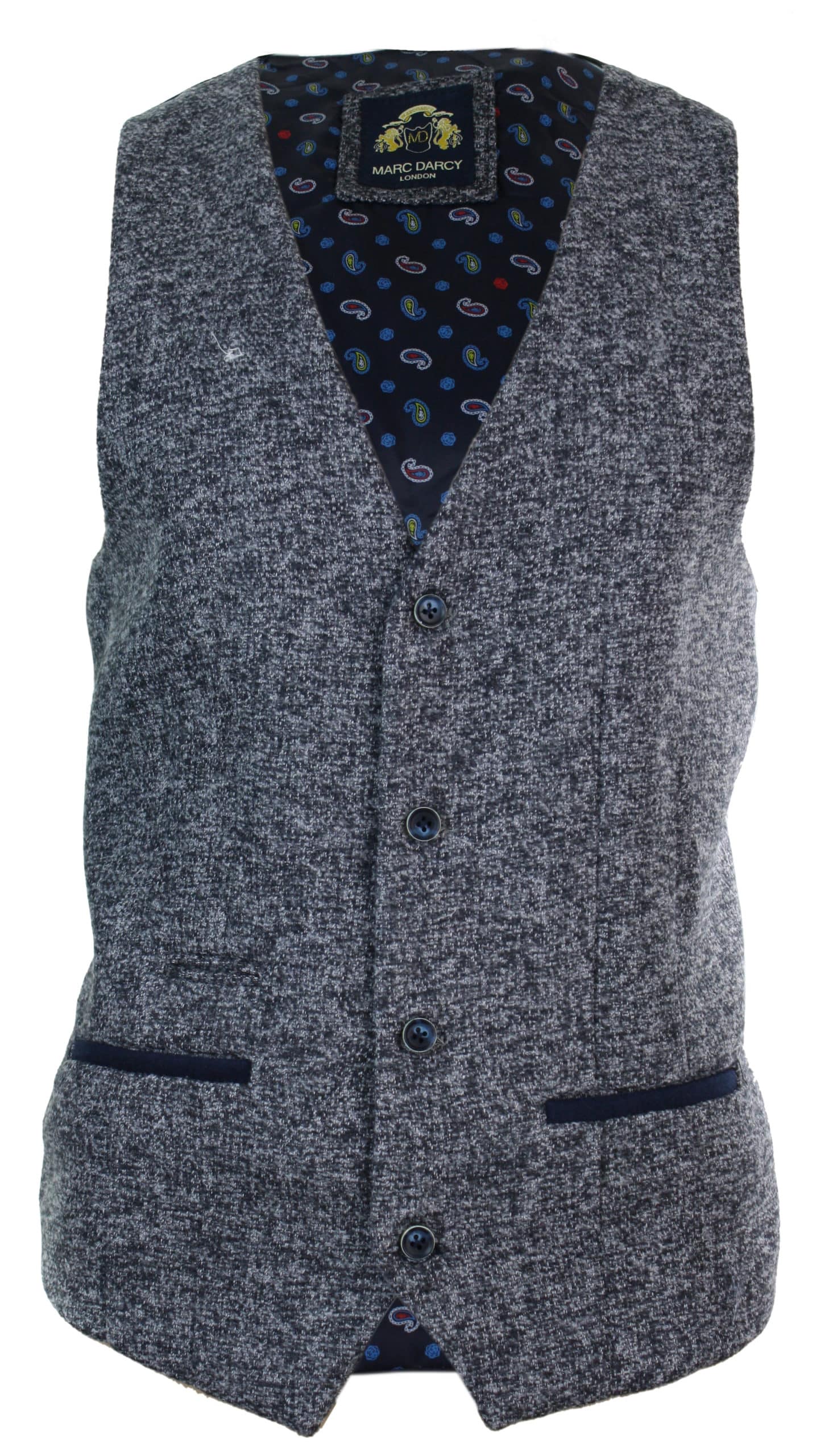Moški sivo moder tvid slim fit debel telovnik z vzorcem ribje kosti, elegantno-ležerni