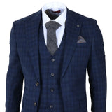 Marcos - Moška mornarsko modra karo obleka slim fit 3 kosi