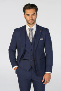 Mark - Moški temno moder karirasti blazer kroja