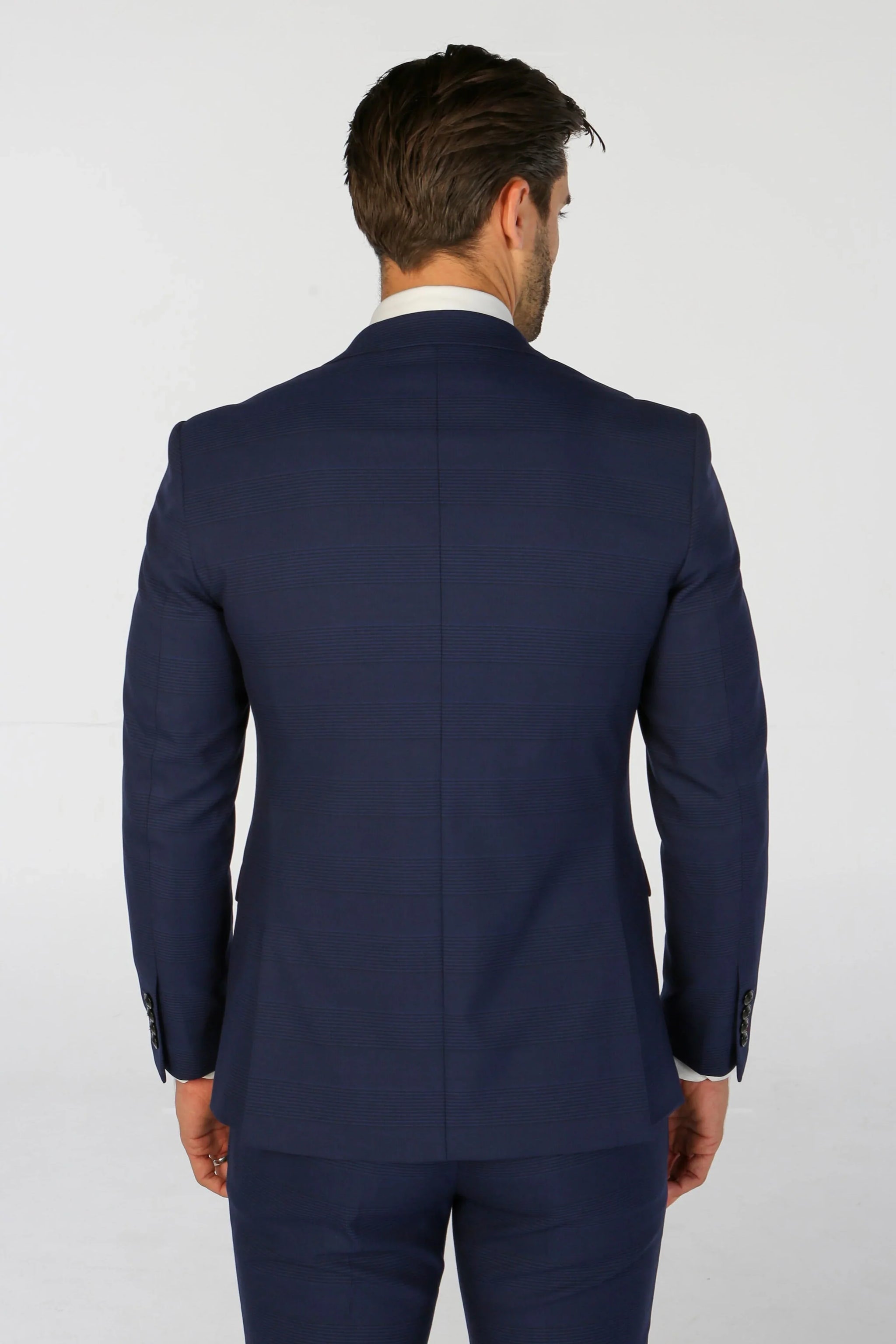 Mark - Moški temno moder karirasti blazer kroja