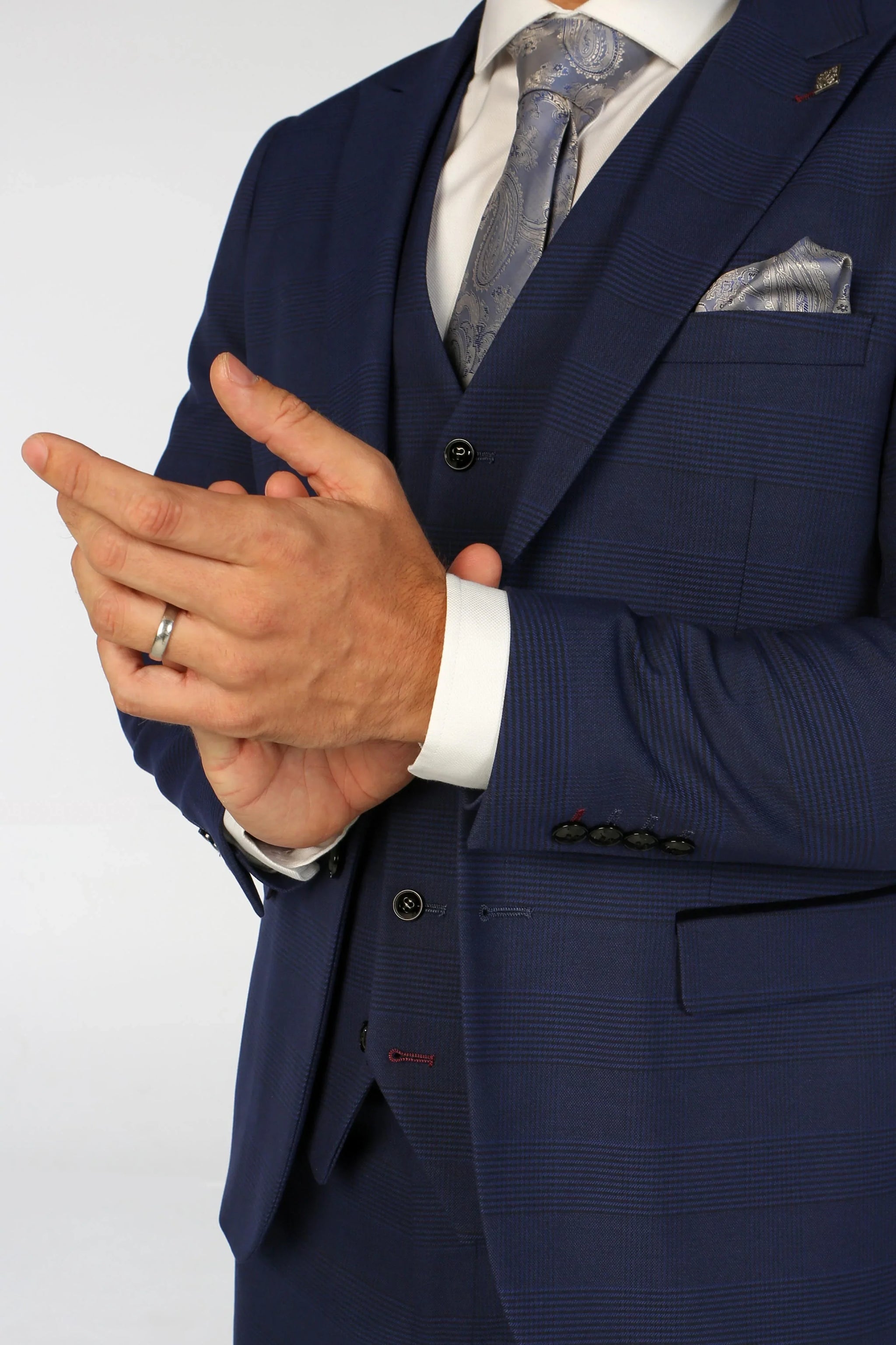 Mark - Moški temno moder karirasti blazer kroja