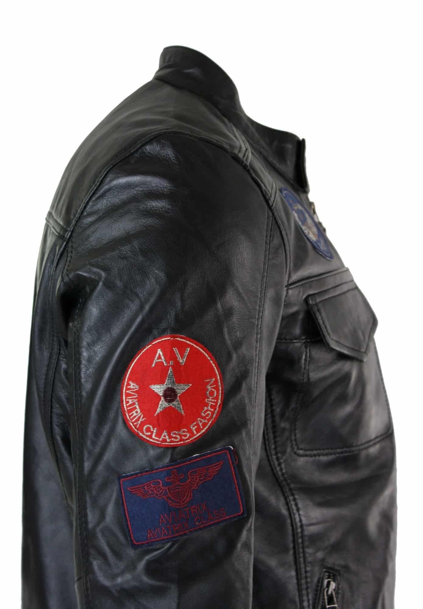 Moška črna jakna z zadrgo iz pravega usnja Aviatrix z oznako, dirkalna, ameriška pilotska, priložnostna