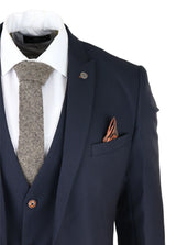 Moška 3-delna mornarsko modra obleka Birdseye Slim Fit Marc Darcy Max Classic 1920s Vintage