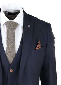 Moška 3-delna mornarsko modra obleka Birdseye Slim Fit Marc Darcy Max Classic 1920s Vintage