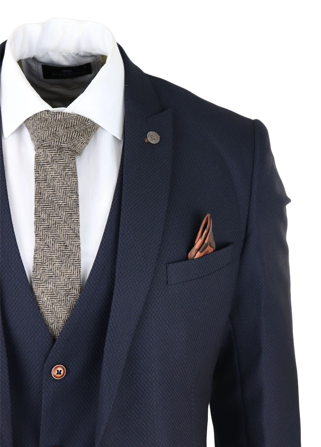 Moška 3-delna mornarsko modra obleka Birdseye Slim Fit Marc Darcy Max Classic 1920s Vintage