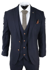 Moška 3-delna mornarsko modra obleka Birdseye Slim Fit Marc Darcy Max Classic 1920s Vintage