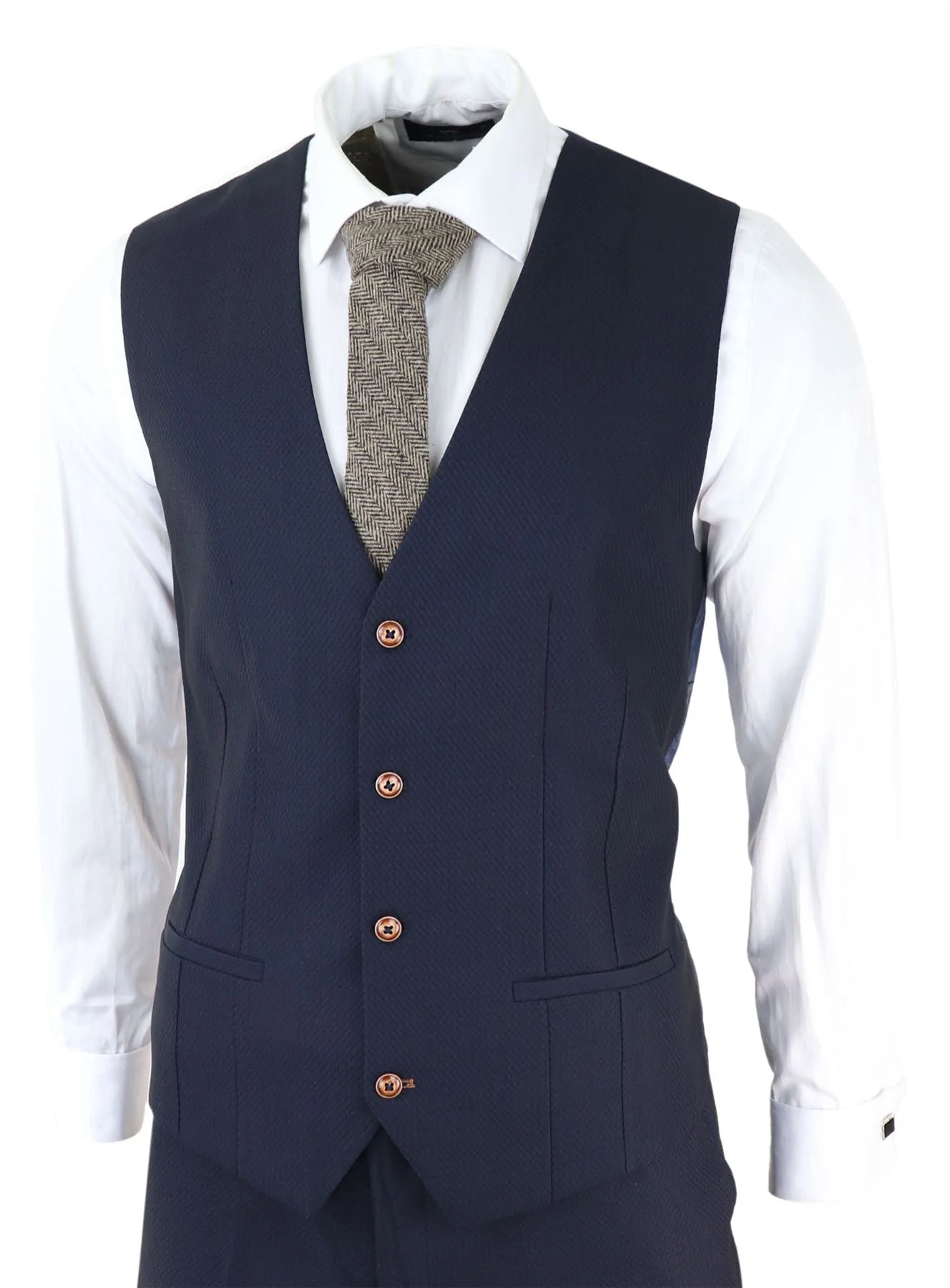 Moška 3-delna mornarsko modra obleka Birdseye Slim Fit Marc Darcy Max Classic 1920s Vintage
