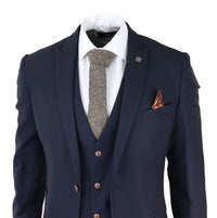 Moška 3-delna mornarsko modra obleka Birdseye Slim Fit Marc Darcy Max Classic 1920s Vintage