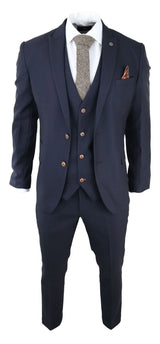 Moška 3-delna mornarsko modra obleka Birdseye Slim Fit Marc Darcy Max Classic 1920s Vintage