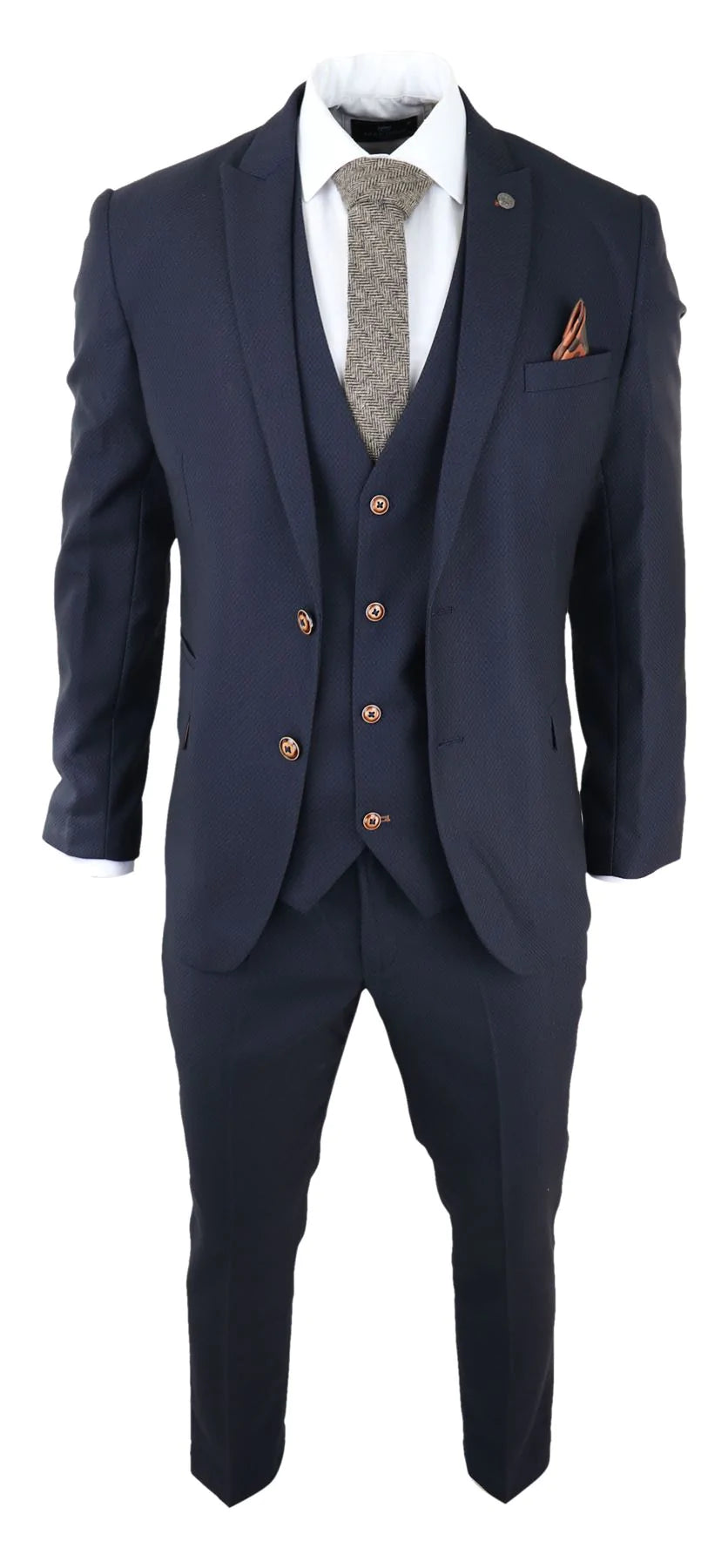 Moška 3-delna mornarsko modra obleka Birdseye Slim Fit Marc Darcy Max Classic 1920s Vintage