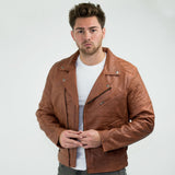 Moška motoristična jakna iz pravega usnja, vintage, spranega rjavega lesa, z zadrgo, retro, casual - Nevada Timber