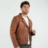 Moška motoristična jakna iz pravega usnja, vintage, spranega rjavega lesa, z zadrgo, retro, casual - Nevada Timber