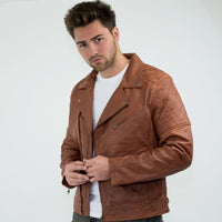 Moška motoristična jakna iz pravega usnja, vintage, spranega rjavega lesa, z zadrgo, retro, casual - Nevada Timber