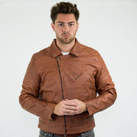 Moška motoristična jakna iz pravega usnja, vintage, spranega rjavega lesa, z zadrgo, retro, casual - Nevada Timber