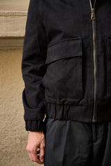 Moška črna bomber jakna z zadrgo, lahka, podložena