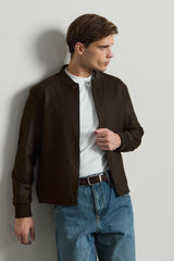 Moška rjava minimalistična elegantna bomber jakna