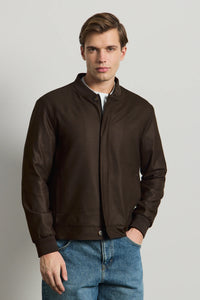 Moška rjava minimalistična elegantna bomber jakna