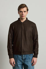 Moška rjava minimalistična elegantna bomber jakna