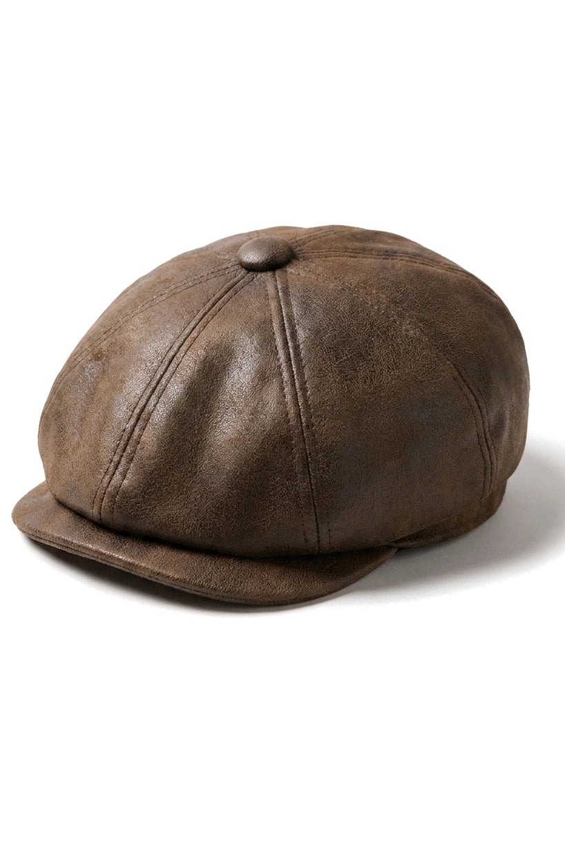 Moška 8-delna britvica Baker Boy Hat iz umetnega usnja Blinders Newsboy Flat Cap rjava