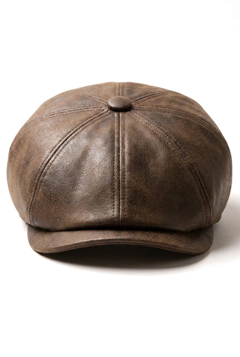 Moška 8-delna britvica Baker Boy Hat iz umetnega usnja Blinders Newsboy Flat Cap rjava
