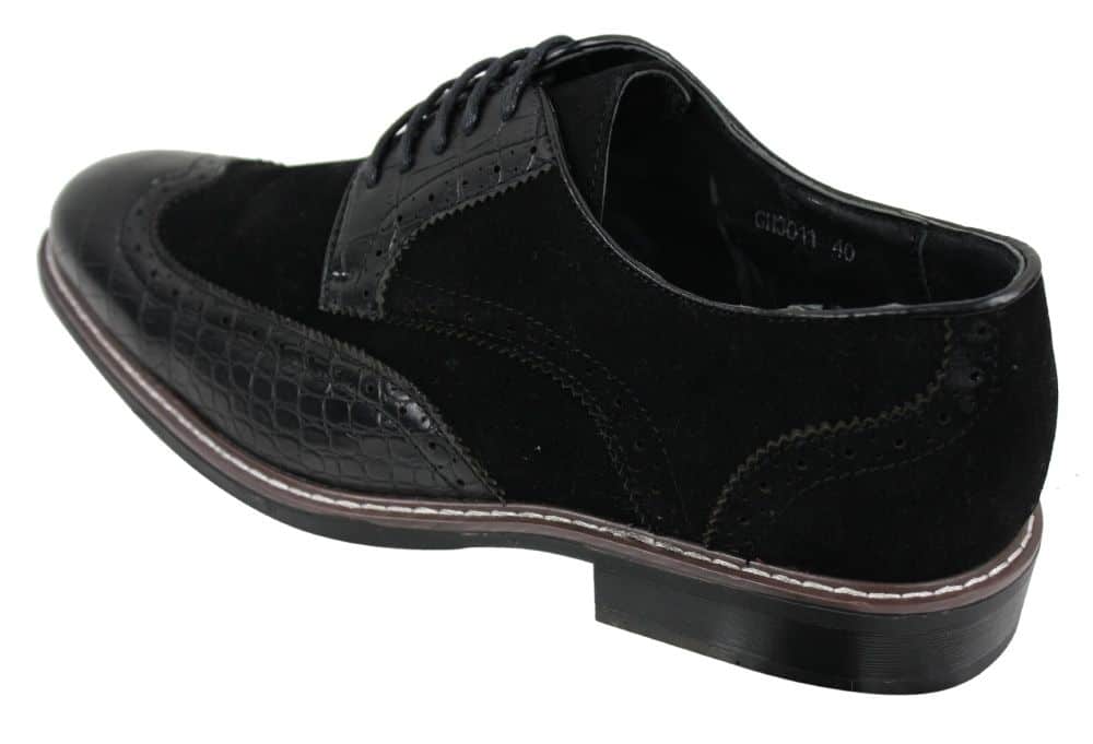 Moški črno-rjavi brogues iz semiša in kačjega usnja Gatsby Vintage