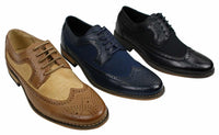 Moški usnjeni brogues čevlji italijanskega oblikovalca elegantno-ležerni rjavi črni mornarsko modri retro