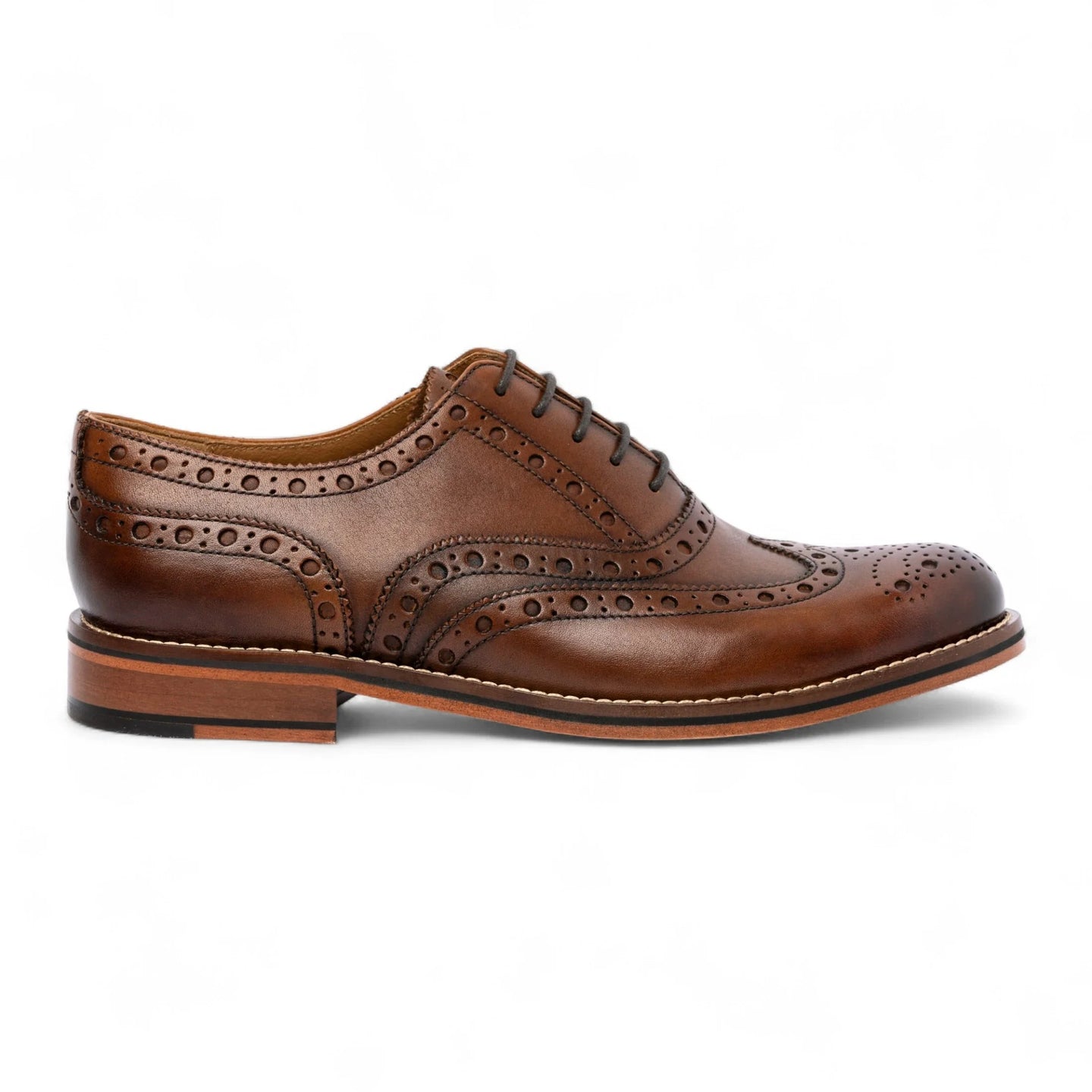 Moški rjavi usnjeni oxfordski čevlji Wingtip brogue