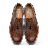 Moški rjavi usnjeni oxfordski čevlji Wingtip brogue