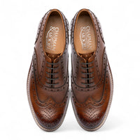 Moški rjavi usnjeni oxfordski čevlji Wingtip brogue